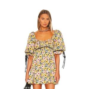 NWT For Love And Lemons “Sylvia” Puff Sleeved Floral Mini Dress